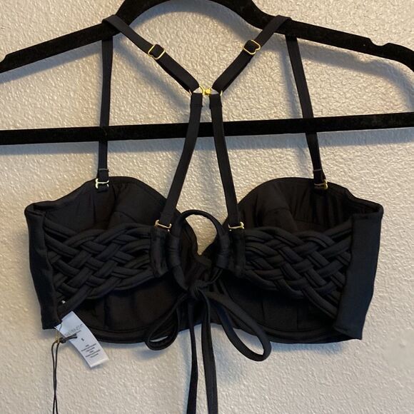 NWT- Swiminista Black ”JOY” bikini braided top with gold hardware- Size Small - Picture 5 of 14
